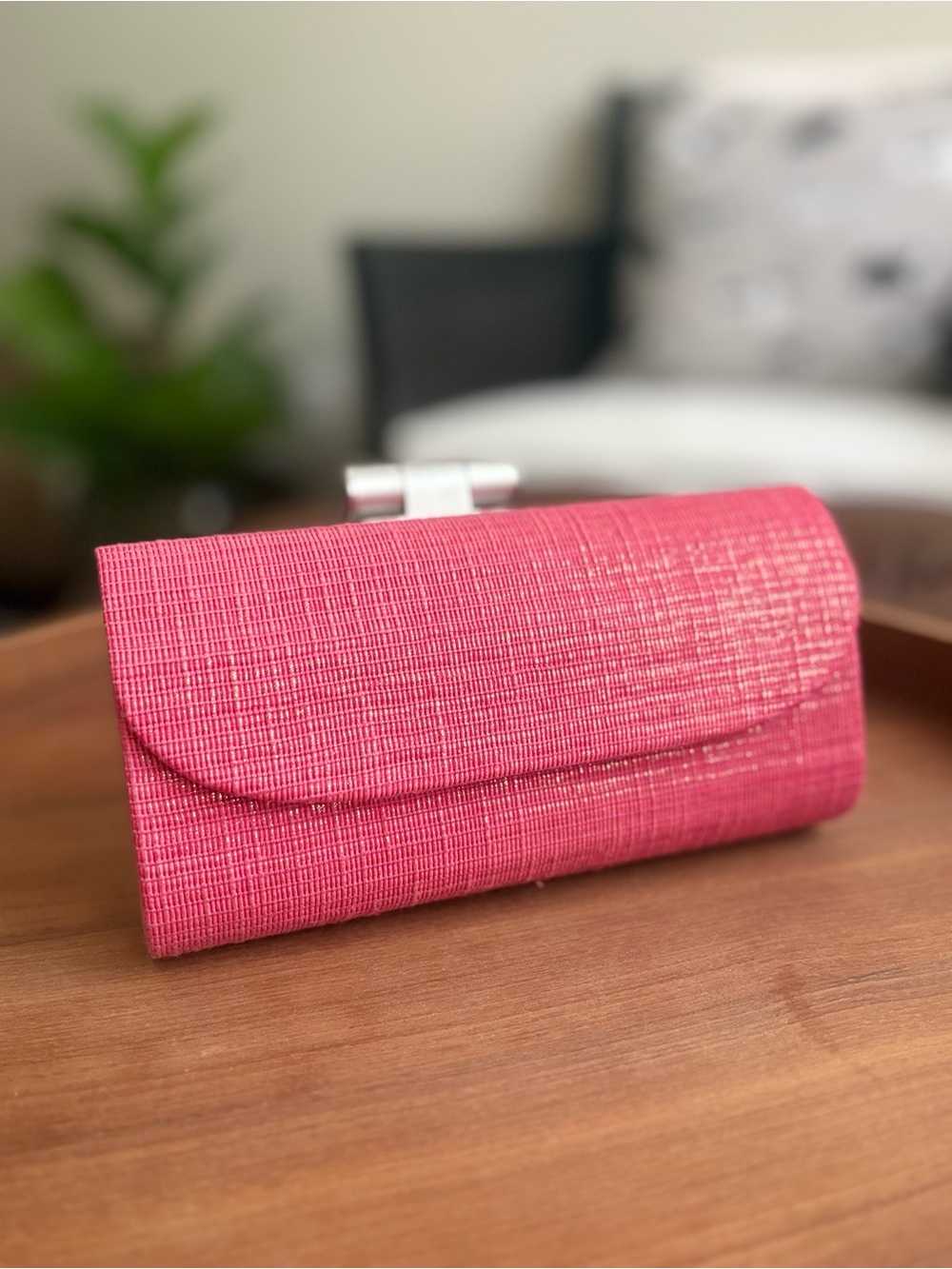 J. McLaughlin Pink Textured Woven Clutch